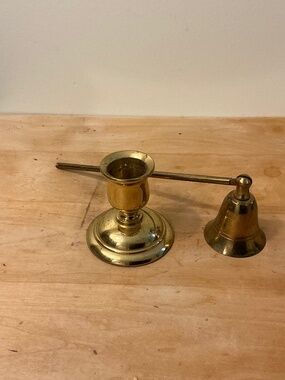 Vintage Brass Candle Stick Holder and Brass Candle Snuffer
